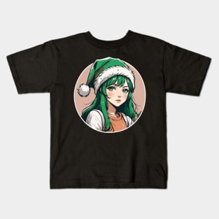 Green haired anime girl with green hat Kids T-Shirt